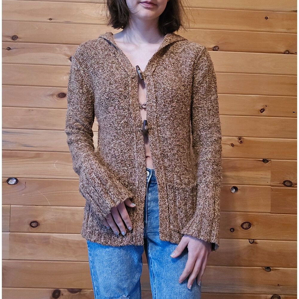 Women's Y2K 2000s Cool Times Knit Button Hooded Pocket Sweater Jacket Large